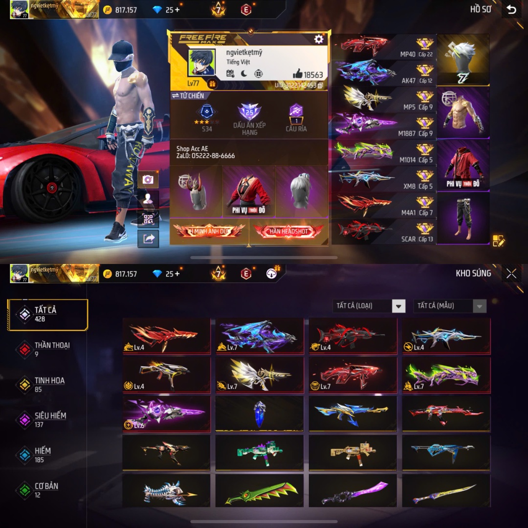 Tài khoản Free Fire 5M 10M #FA1071